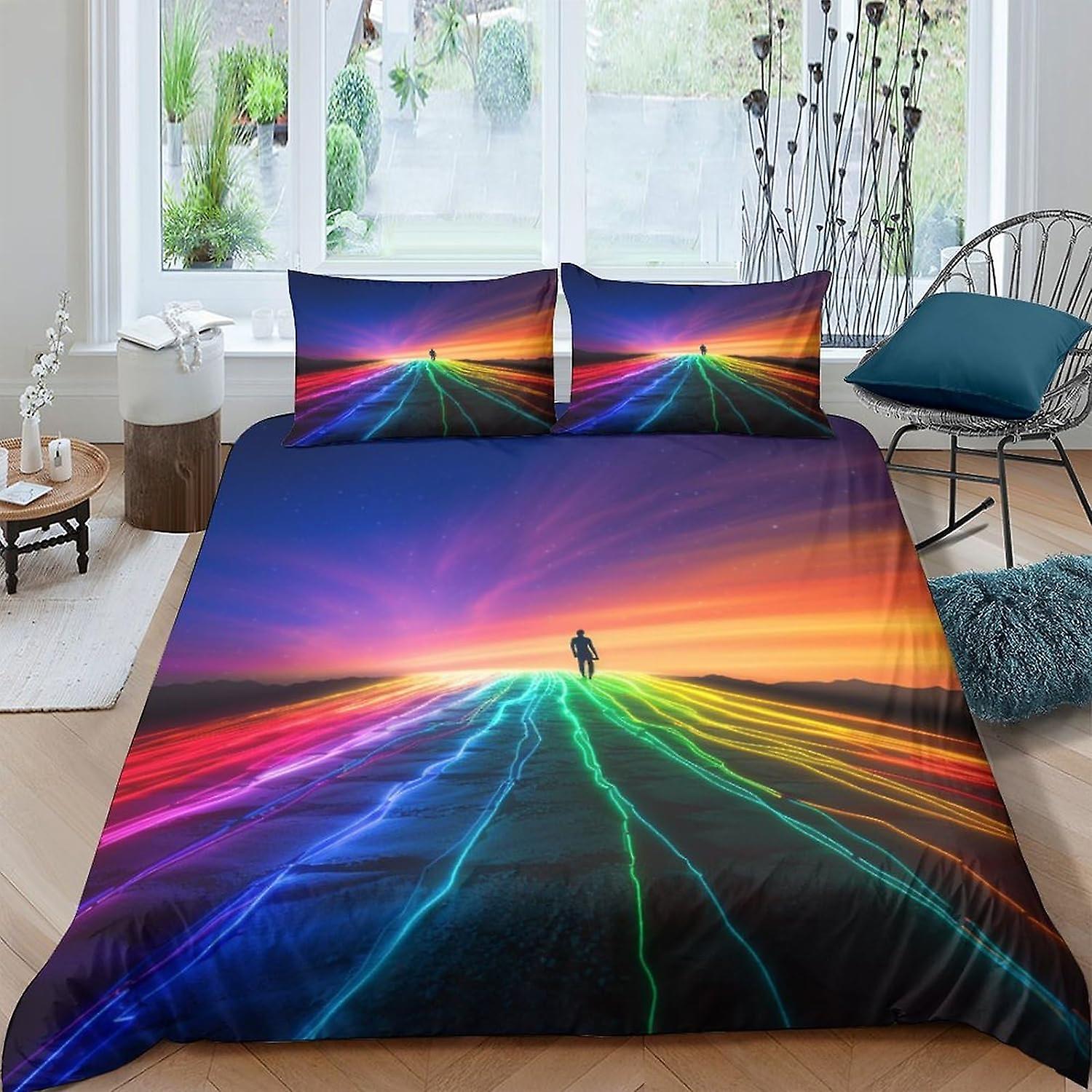 VCLUST Rainbow Lights Ensemble de housse de couette Literie décorative imprimée en 3D Housse de couette colorée Fermeture éclair cachée Ensembles de literie Housse de couette Enfants Adultes Adolescents