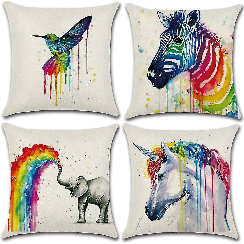 Set of 4- Pillowcases Polyester Linen Throw Pillowcases Car Cushion Cover for Sofa Bed Home Decor Se