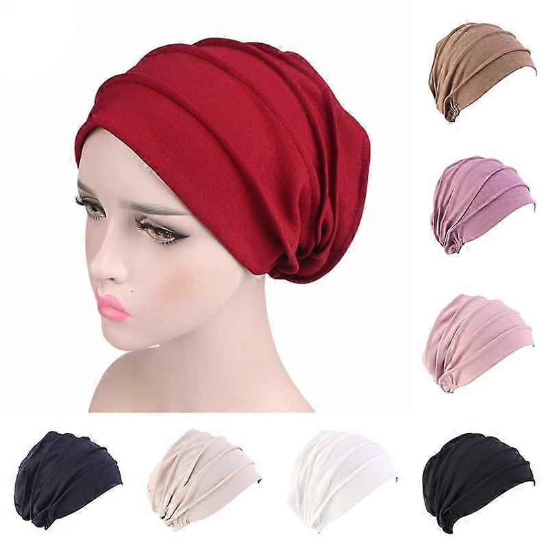 Dam Bomull Andas Hijabs Turban Elastisk Huvud Wrap Chemo Hatt