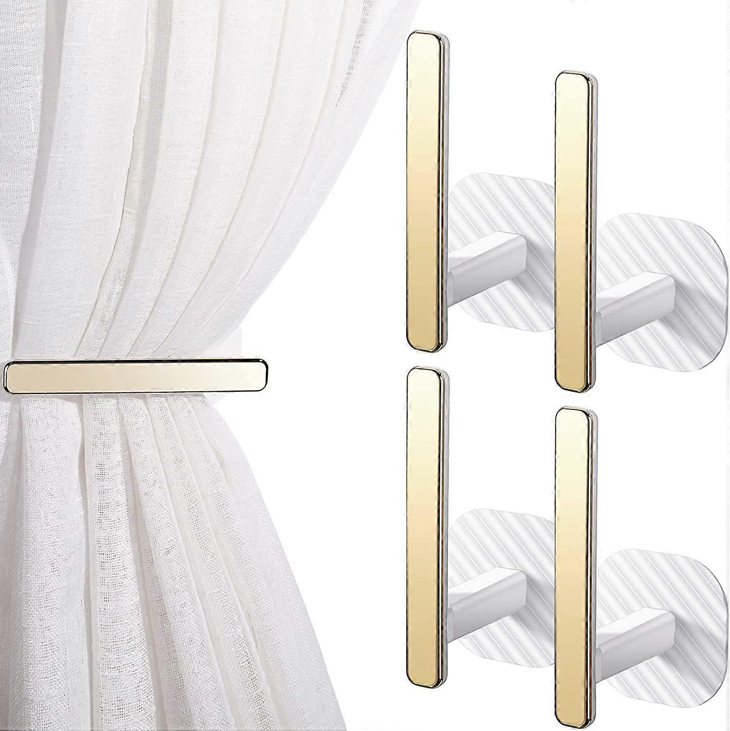 4 Pieces Gold Self Adhesive Drapery Curtain Tiebacks L Shaped Curtain Hooks 14.5cm