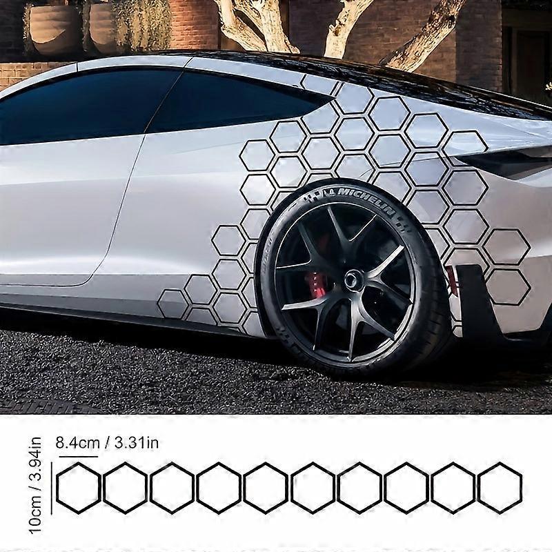 10pcs Reflective Body Stickers, Hexagon Pattern Door Stickers, 10pcs Honeycomb Pull Flower Side Skirt Stickers, DIY Combination 3.94*3.31in/10*8.4cm
