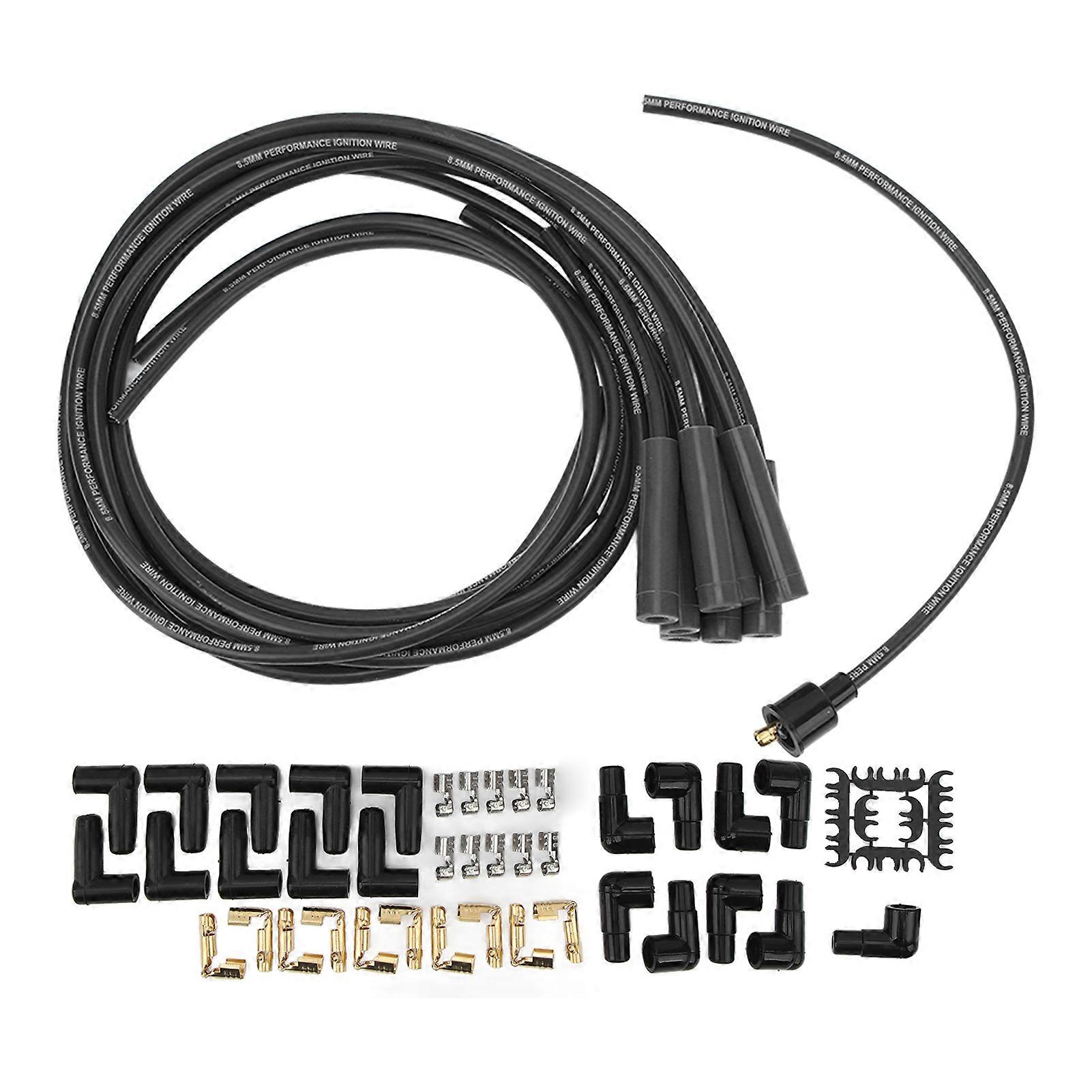 8.5mm 180 Sparking Plug Ignition Wire Set Spark Plug Wires with Dustproof Cap Replacement for Chevy 8 Cylinder Models Black