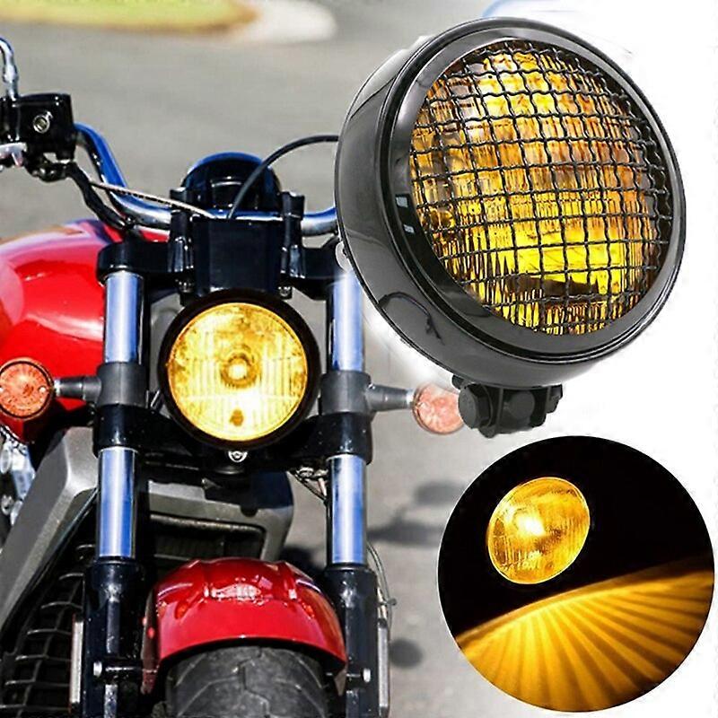 Phare Moto Rétro Universel – Verre Jaune Argenté Ou Noir – Style Vintage Pour Custom & Modification