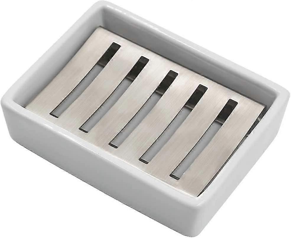 Ceramic 304 Stainless Steel Soap Dish Double Layer Self Draining Soap Holder