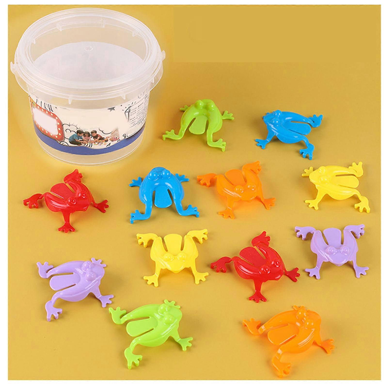 12pcs Colorful Frog Jumping Toys Finger Pressing Leaping Frogs With Bucket Kids Bouncing Toy Set Transparent Bucket