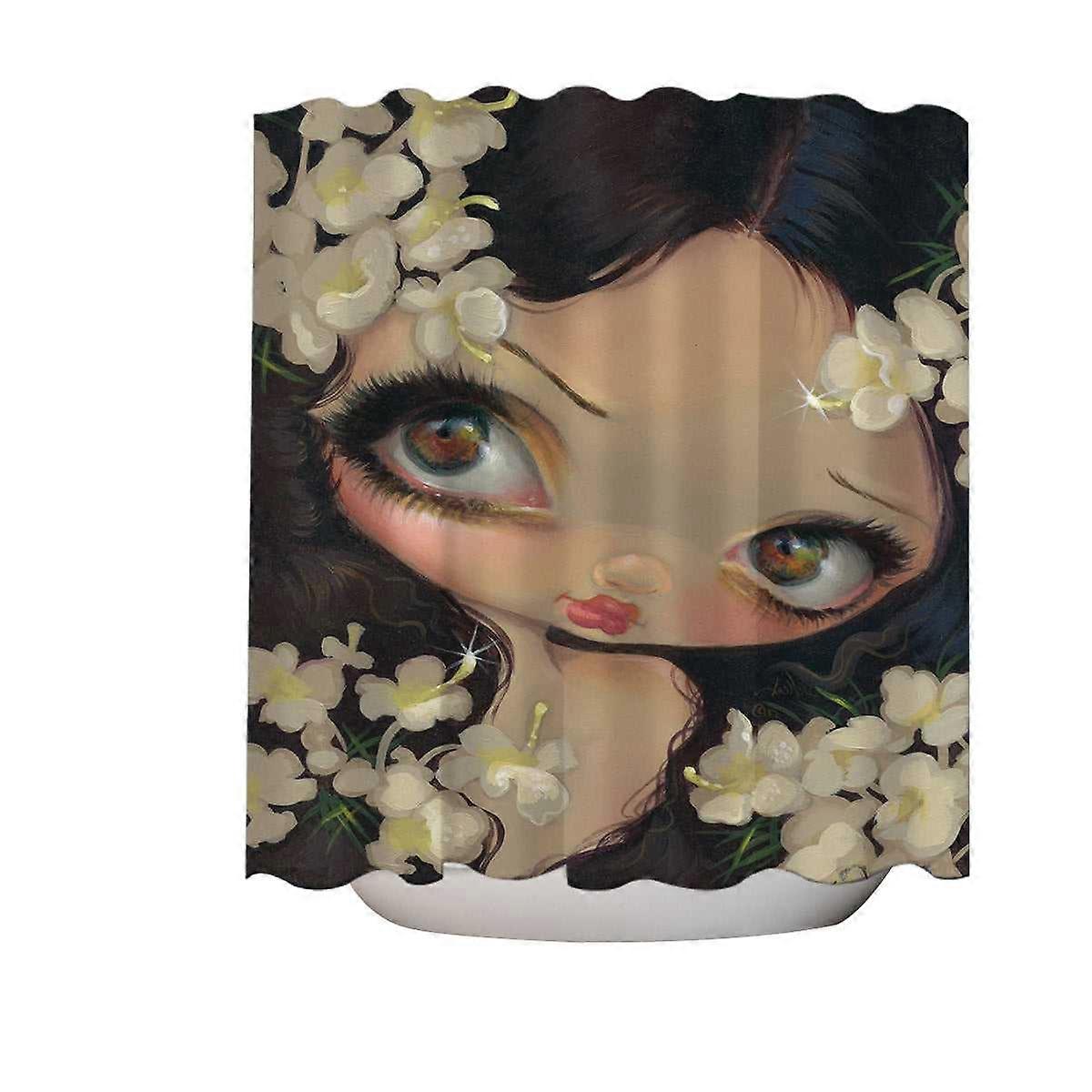 毒美人铁杉女孩和鲜花浴帘