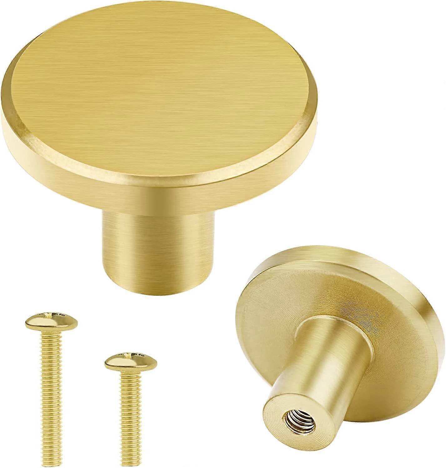8 Pcs Solid Brass Knobs and Screws - 25-28mm Gold Cabinet Door Knobs & Drawer Pulls  Round Brass Handles for Kitchen Cupboard Dresser Wardrobe
