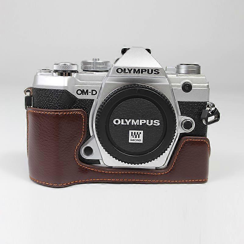 Genuine Leather Half Bottom Camera Protective Case Bag for for Olympus E-M5 Mark III