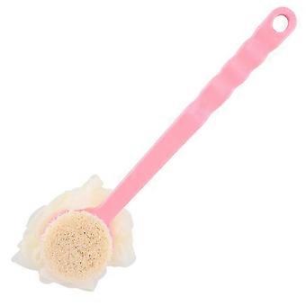 Rug scrubber bad mesh spons met gebogen lang handvat voor huid exfoliërend bad, massage borstelharen geschikt voor nat of droog, mannen en vrouwen blauw