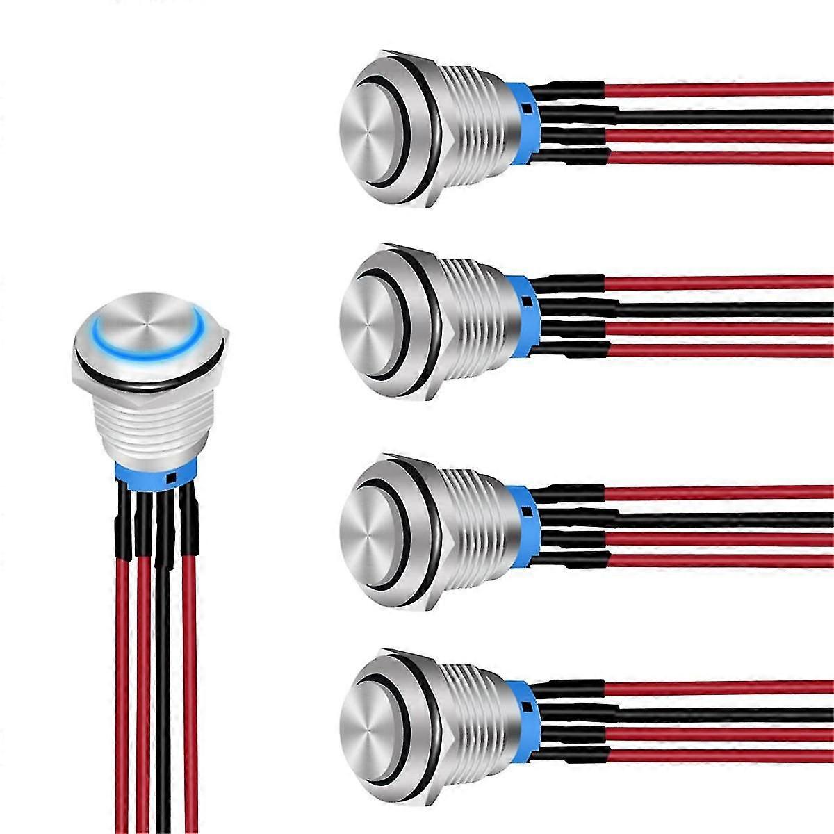 16mm Push Button Switch 5pcs With Pre Wired Harness 12v 24v Metal Self Locking Latching Led Round Switches