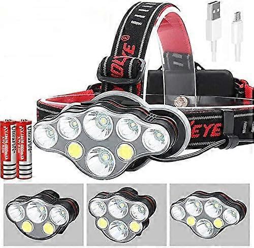 LED Headlamp, 350000LM Headlamp, Rechargeable, Waterproof, with 8 LEDs, 8 Lighting Modes