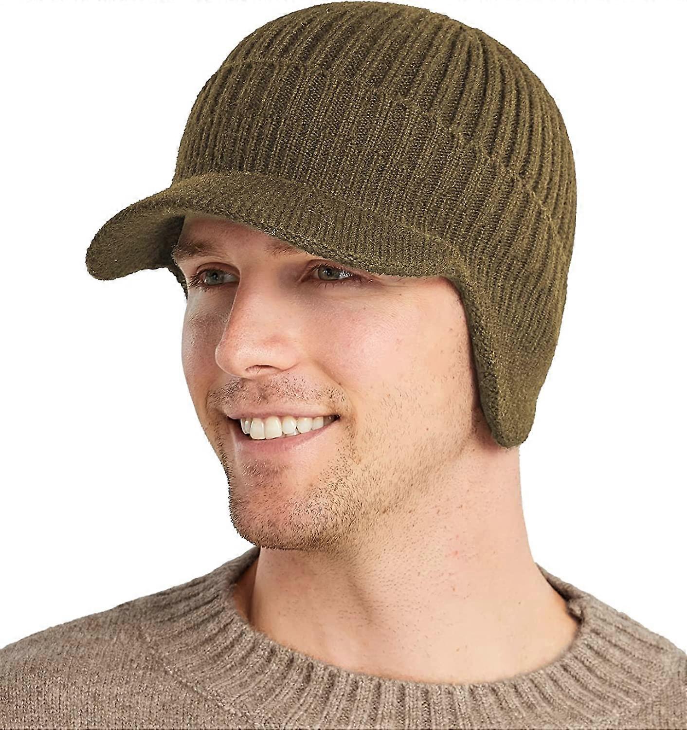 Cappello con visiera invernale da uomo Cappello Beanie con paraorecchie Berretto da baseball lavorato a maglia Cappello da sci a tesa corta Cappello