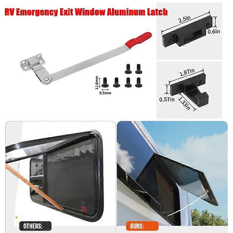 Aluminum RV Window Latch for All RV Trailer with Emergency Exit Window Camper Windows Latch Red Handle Replacement Parts