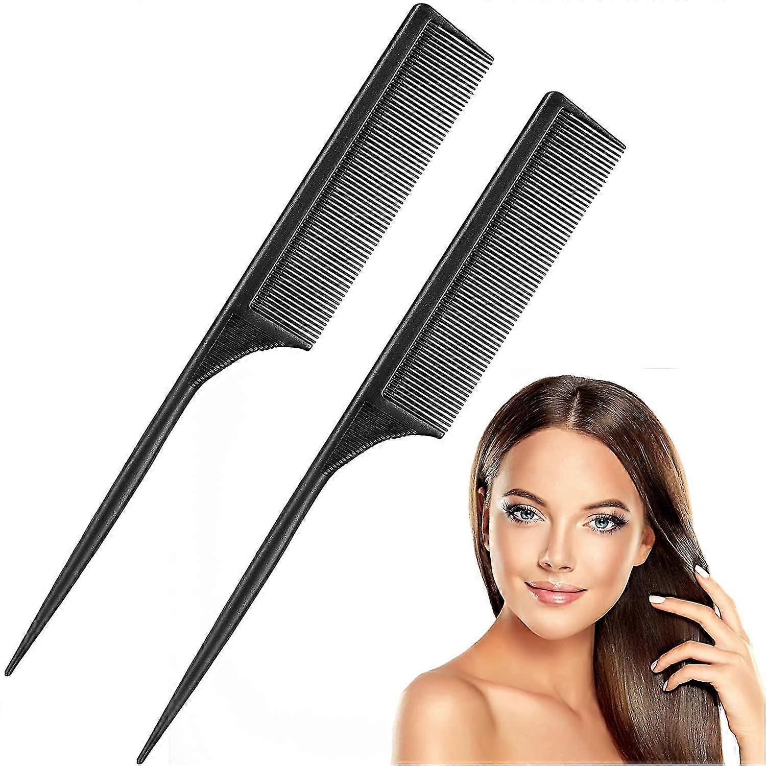 2 Pieces Rat Tail Fine Tooth Comb Carbon Fiber Teasing Styling Comb Anti Static Heat Resistant Tail Comb