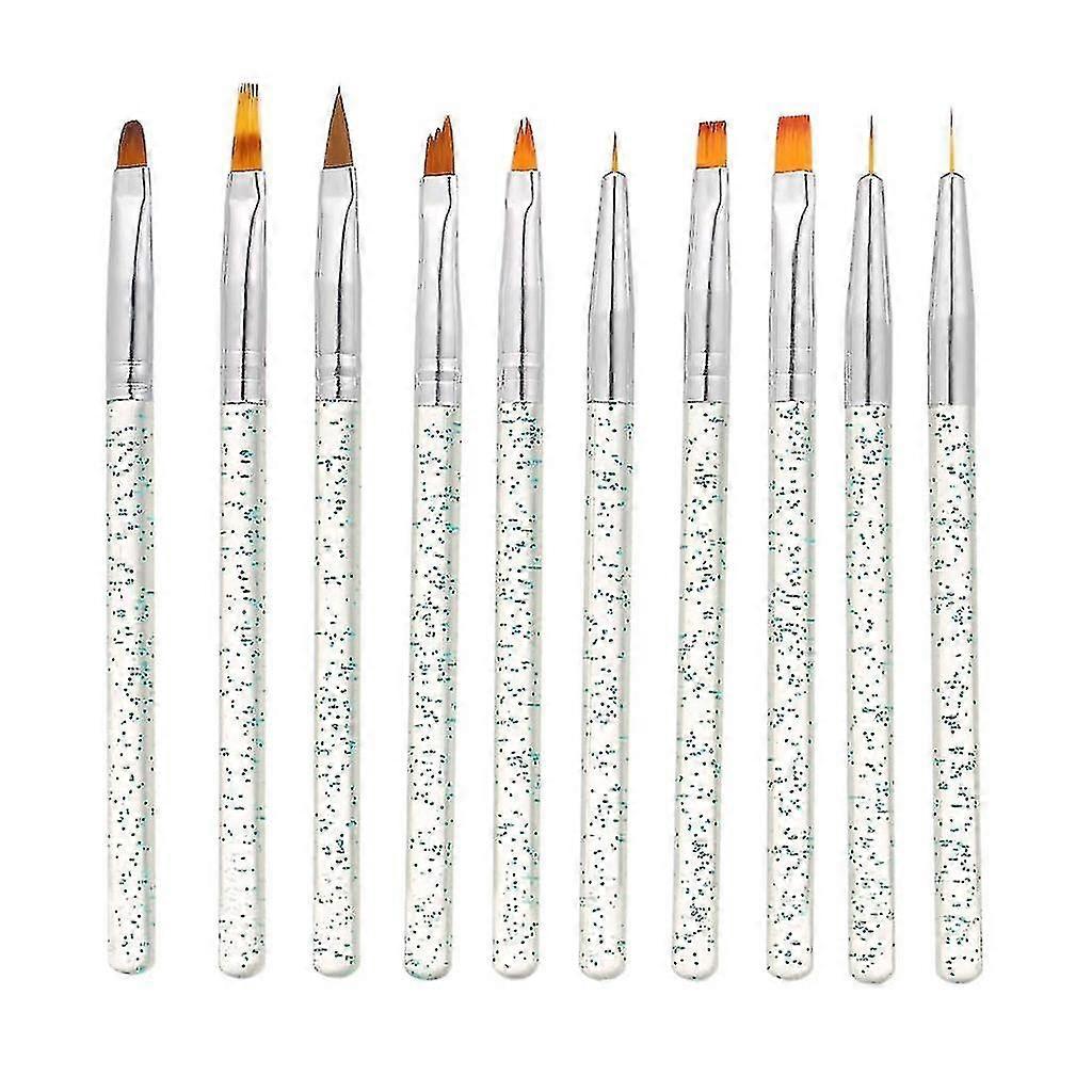 10pcs/set Nail Art Brush Painting Drawing Pen Builder Flat Gradient Line Uv Gel