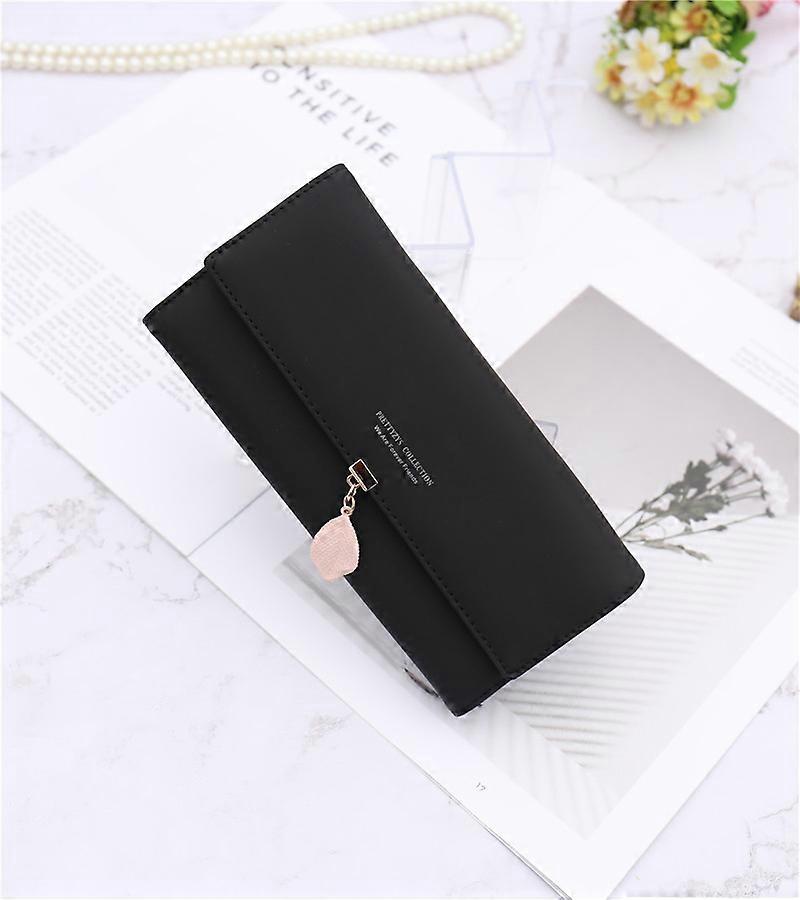 Pu Small Fresh Leaf Pendant Tri-fold Ladies Clutch, Polyurethane Faux Leather, Small Wallet, Card Holder
