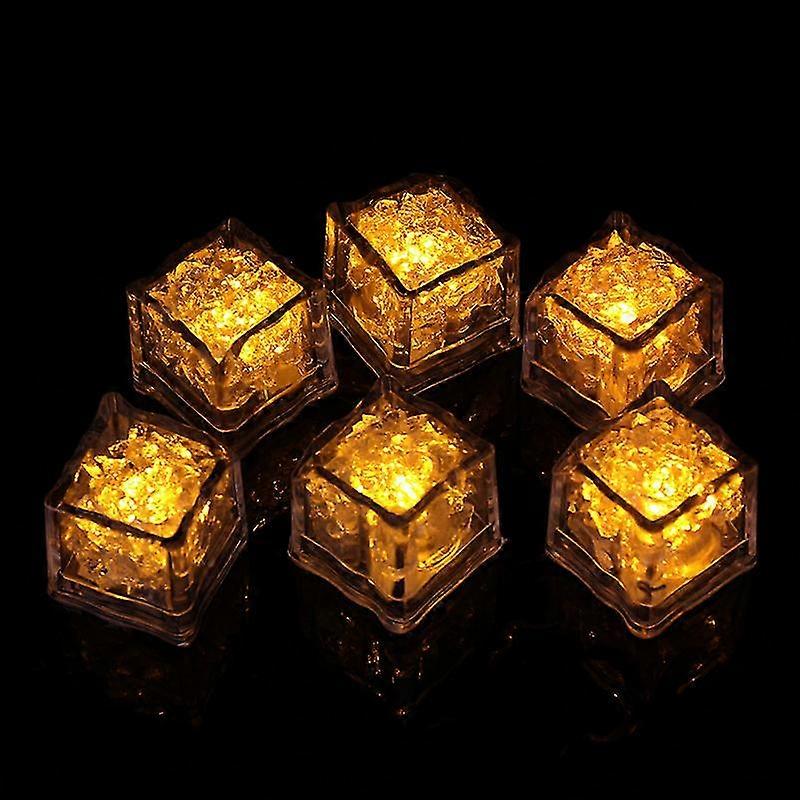 Light Up Ice Cubes 12 Pack Multicolor LED Ice Cubes Reusable Flashing Ice Cubes for Bar Club PartyYellow