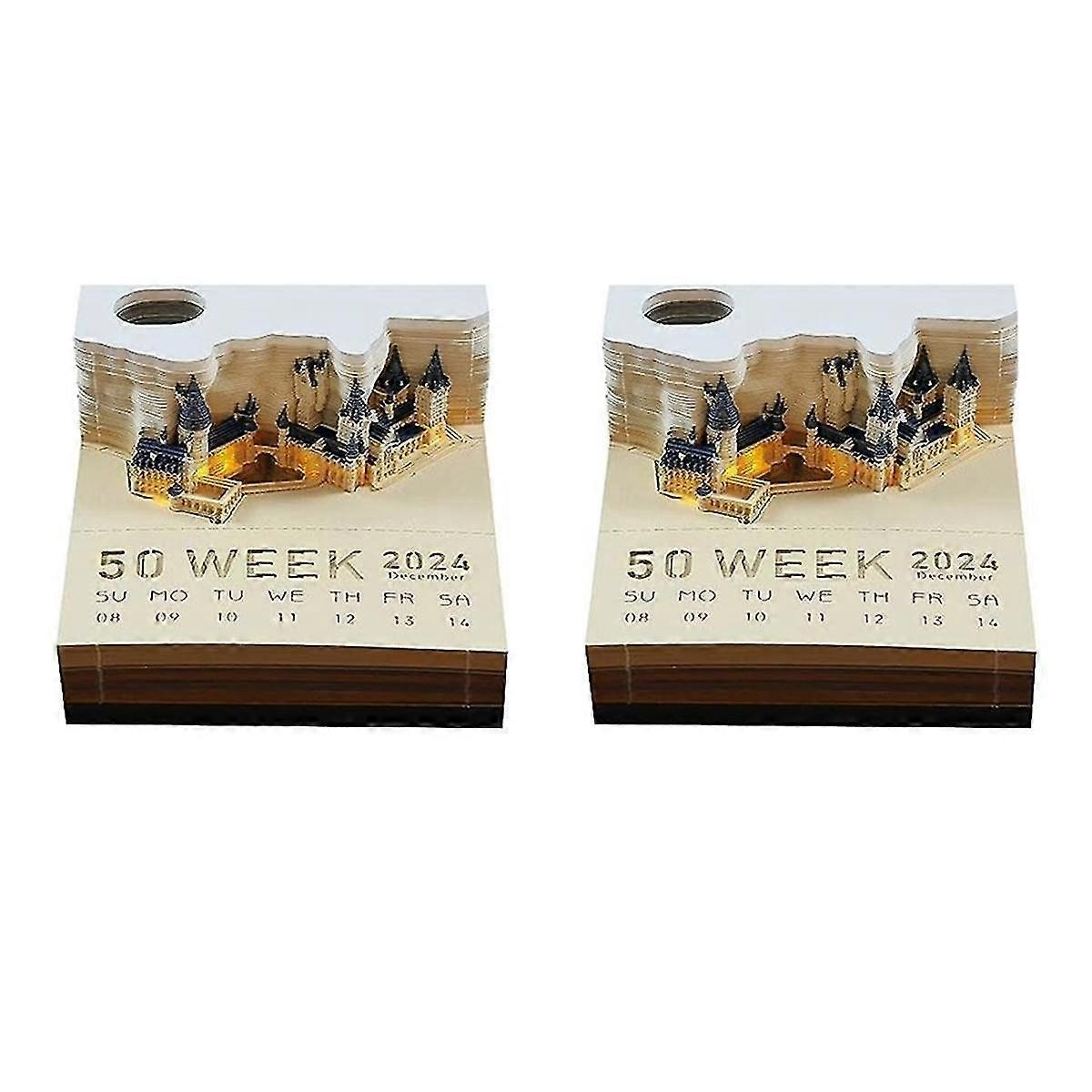 2024 كتلة المفكرة مع التقويم مربع القلعة بقيادة 3D المفكرة ملاحظات لاصقة سجل القصاصات هدية عيد ميلاد عيد الميلاد ، 2 جهاز كمبيوتر شخصى