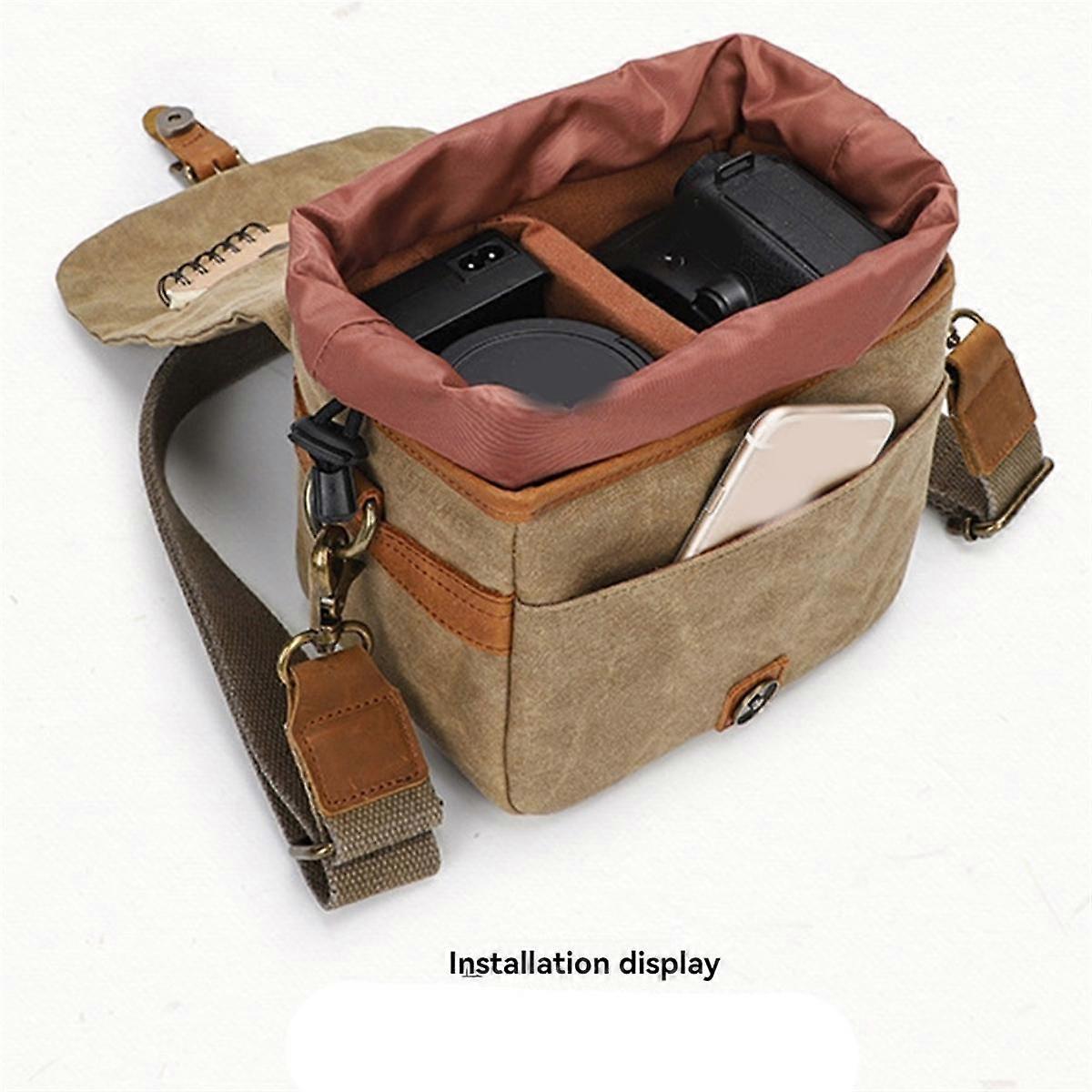 Canvas SLR Camera Bag Mini Single Messenger Bags Waterproof Wear- Shoulder Photography Backpacks Kh
