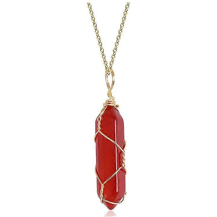 Positive Crystal Red Agate Necklace Gemstone Pendant Spiral Wire Wrapped Decor
