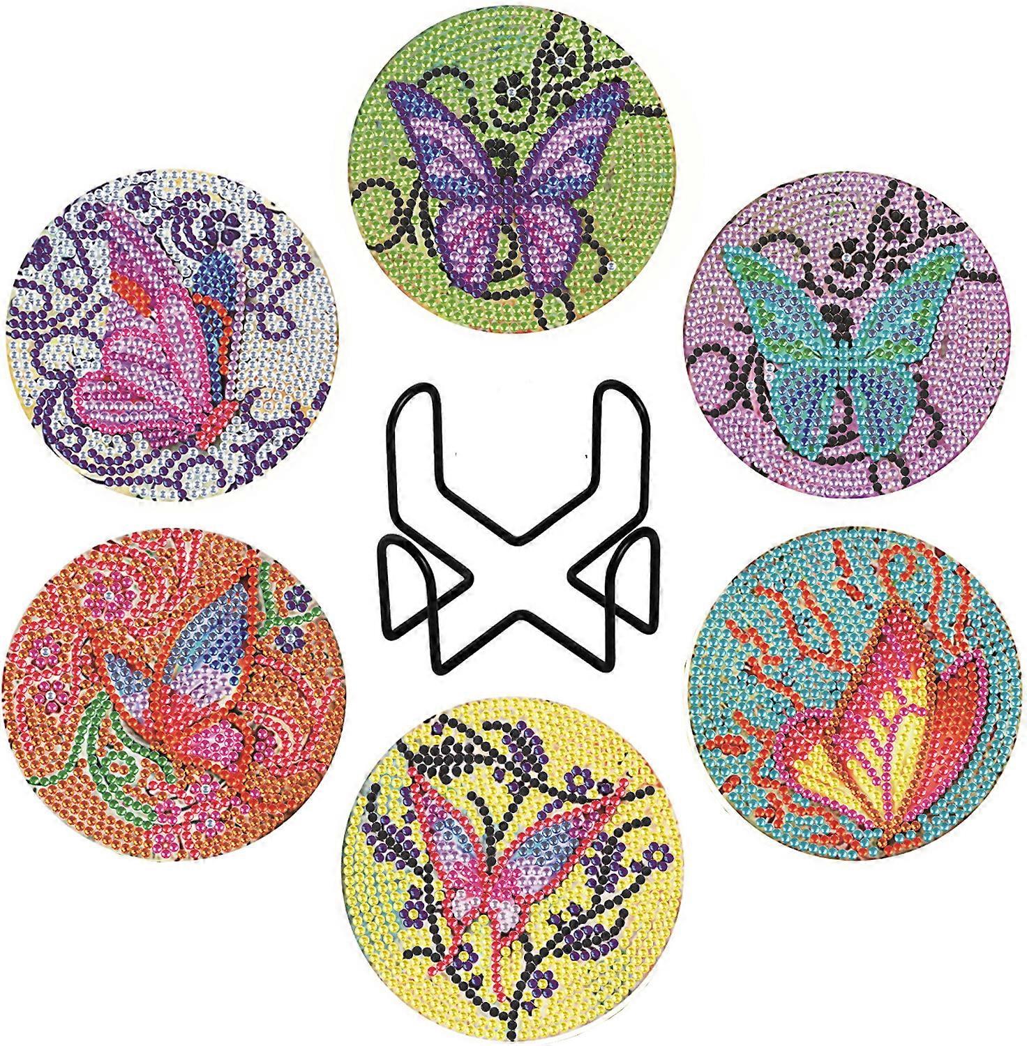 6 pack butterfly diamond painted coasters DIY handmade
