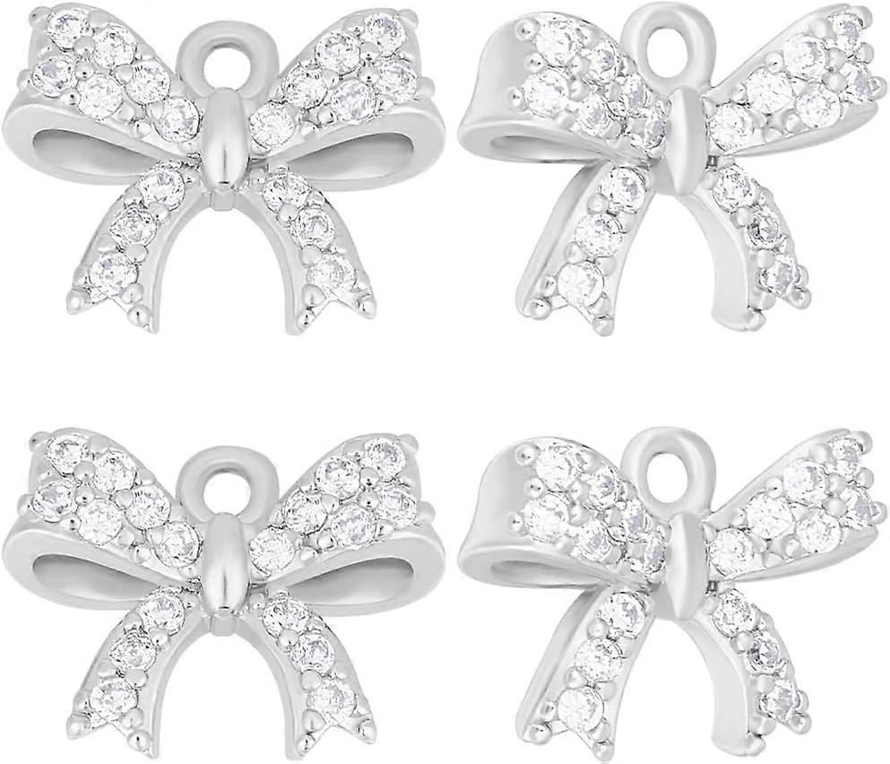 1 Box 12Pcs Gold Silver Bowknot Charms Tiny Cubic Zirconia Bow Dangle Pendants Charm with Loop for Jewellery Making 13x10mm