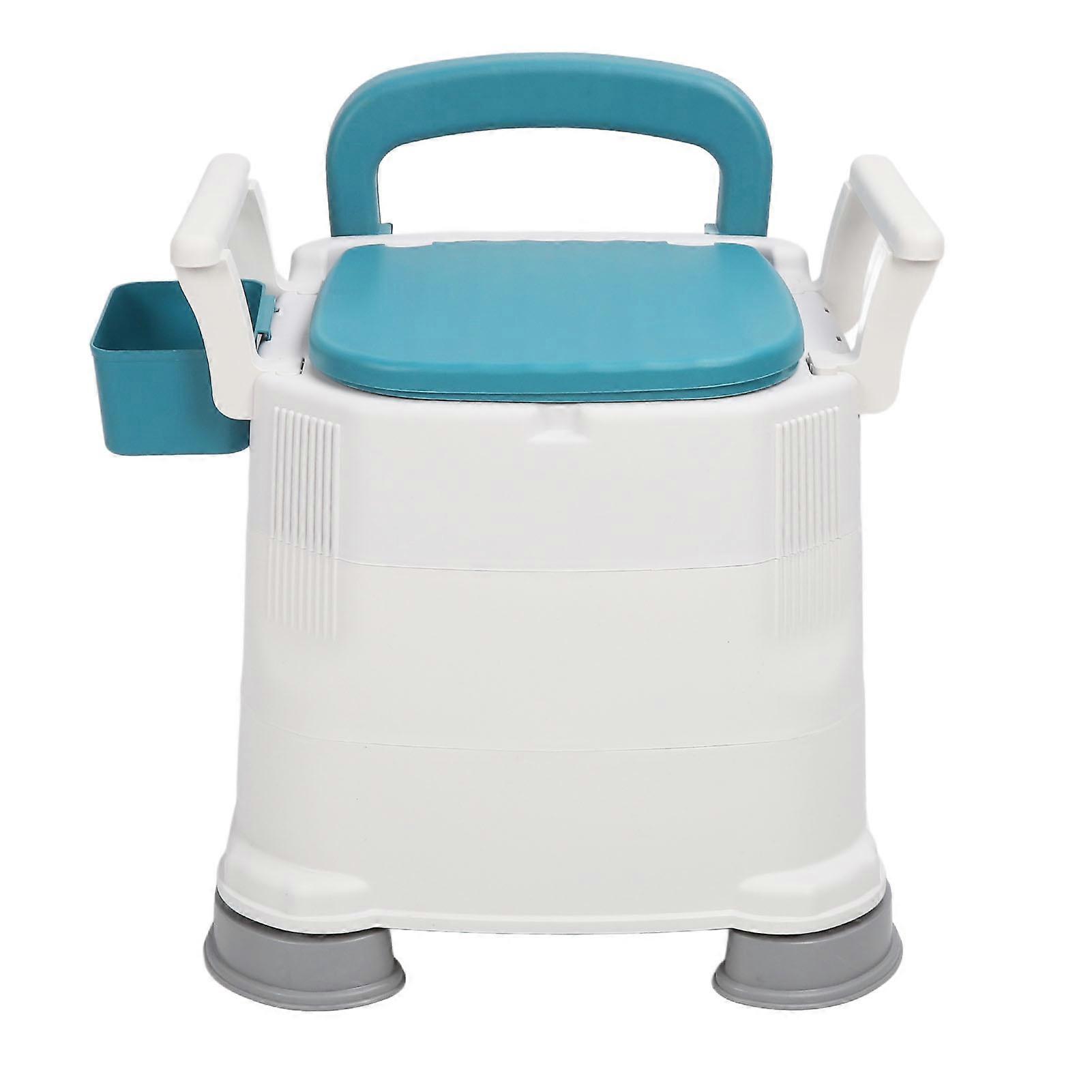 Portable Toilet Detachable Armrest Adjust Height Prevent Slip PU Sest Bedside Commode Chair for Elderly Blue