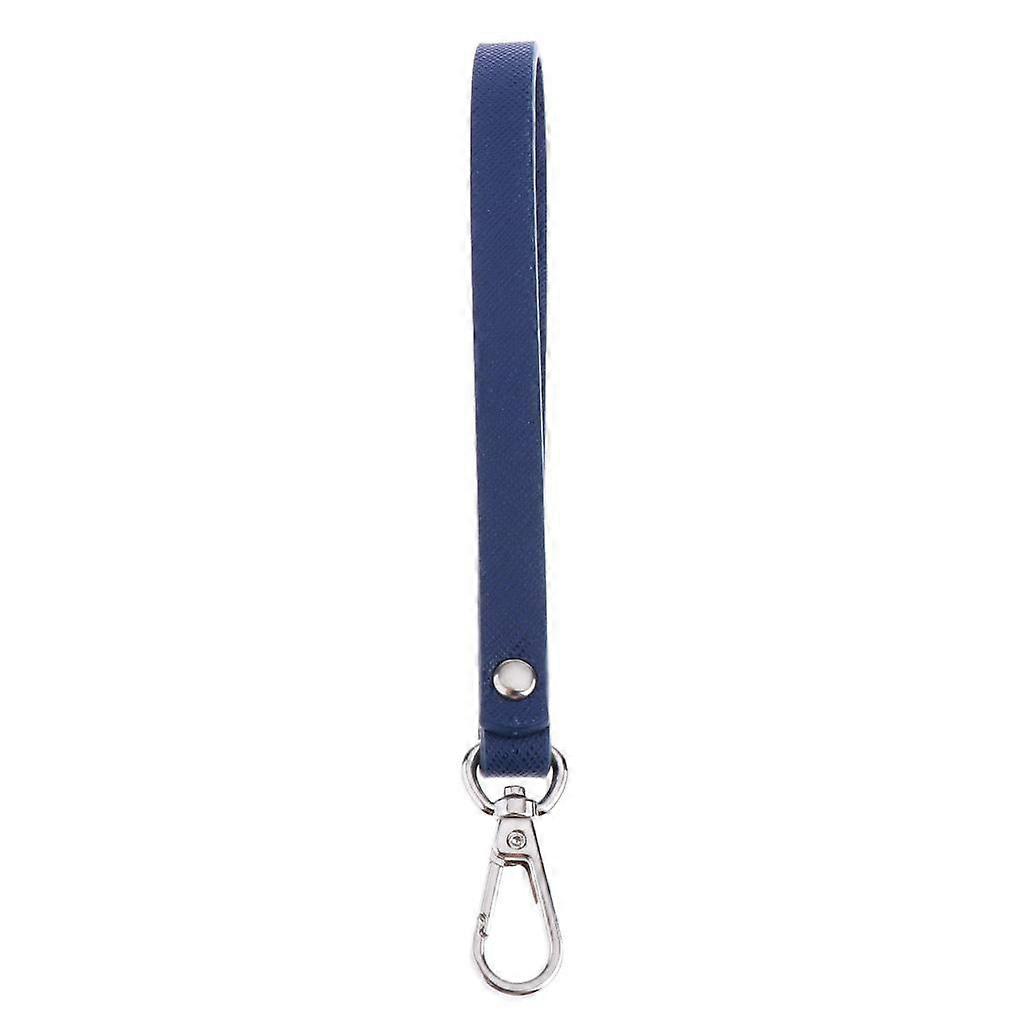 Wristlet Strap Keychain Cellphone Leather Hand Strap with Silver Lock Navy
