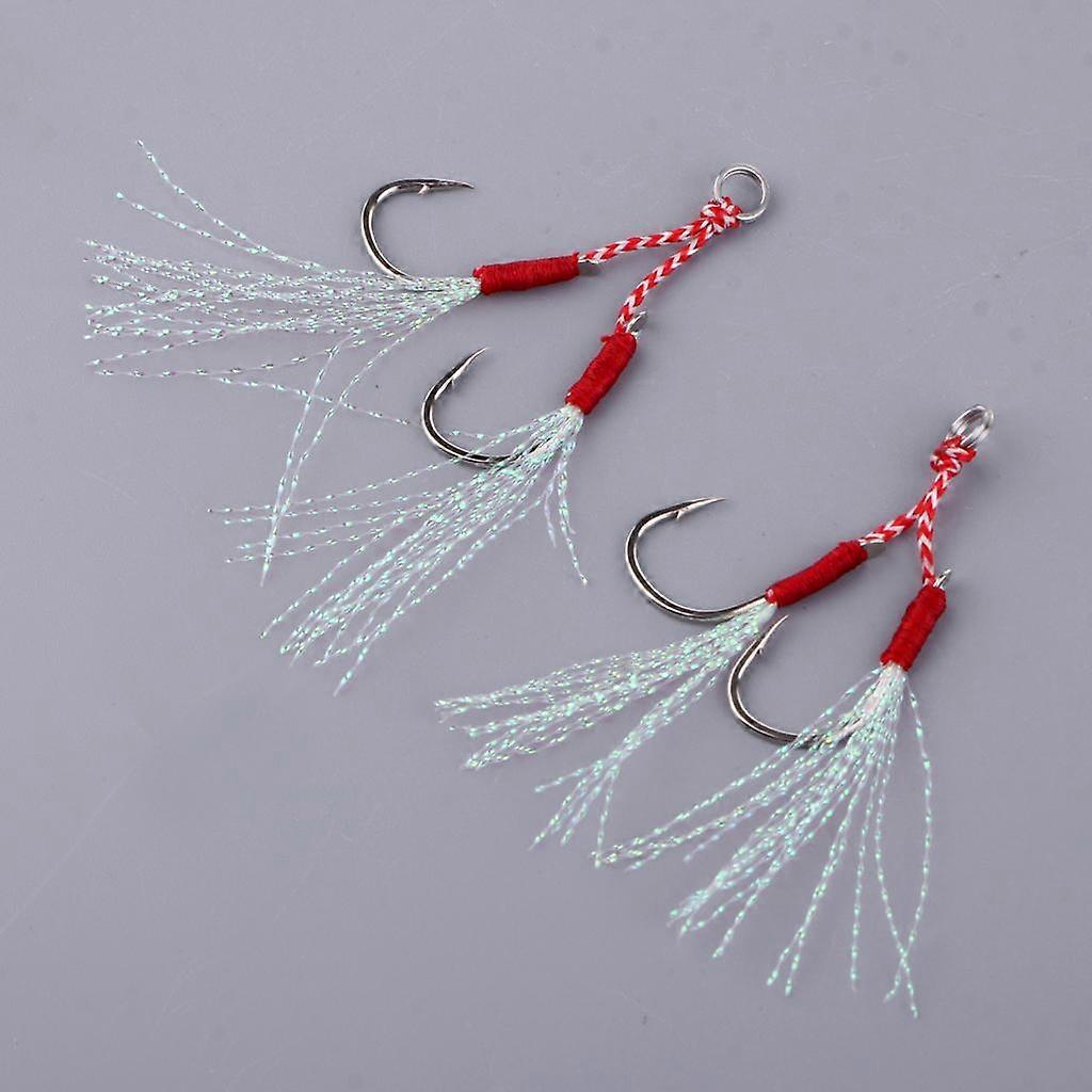 2pcs Assist Jig Fishing Hooks, Stainless Steel Live Bait Fishing Hooks with Strong PE Braid Line - 11