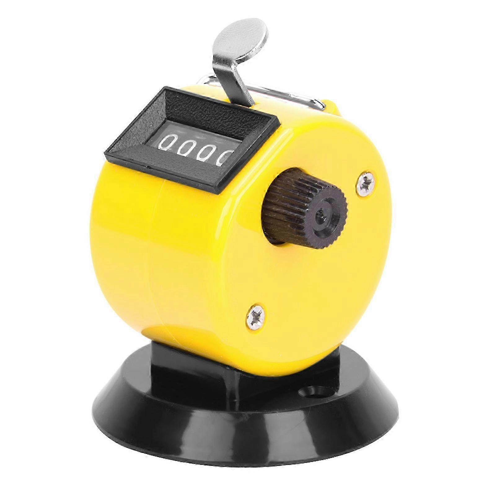 Hand Tally Counter 4-Digit Mechanical Tool with Hook Base ABS Plastic Shell Yellow