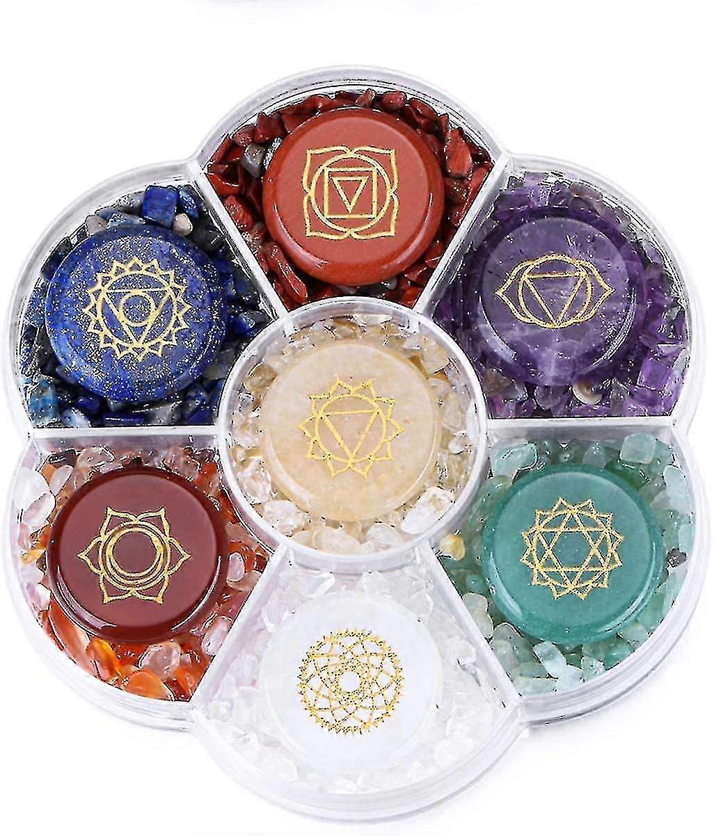7 Chakra Reiki θεραπευτικοί κρύσταλλοι και πέτρες Kit Chakra Σύμβολα γυαλισμένοι πολύτιμοι λίθοι φοίνικας έπεσε τσιπ θρυμματισμένους κρυστάλλους σύνολο 7 για γιόγκα διαλογισμό Ther