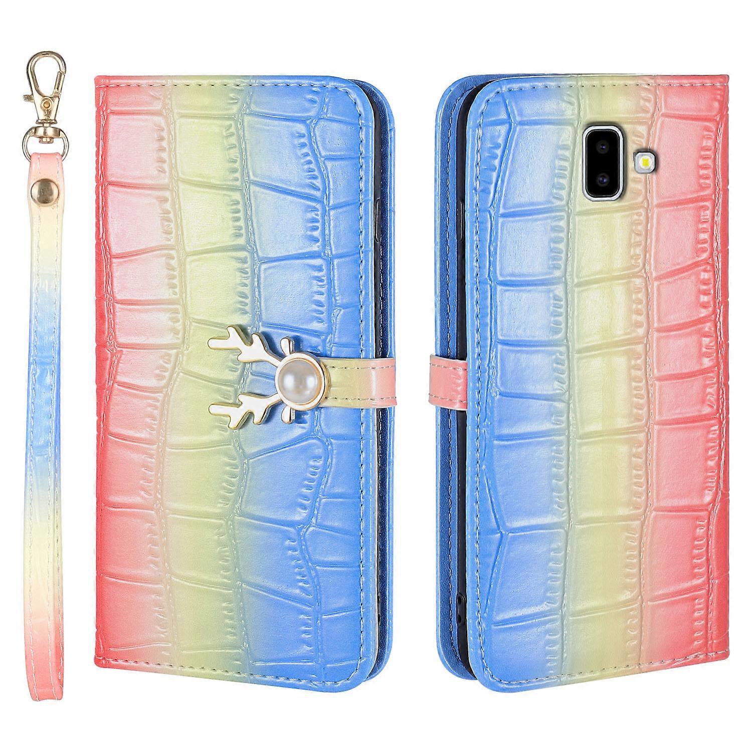 Elk Pattern Phone Case for Samsung Galaxy J6 Plus with Card Holder, lanyard, PU Leather Material, Wallet Function, Corner Fall Protection