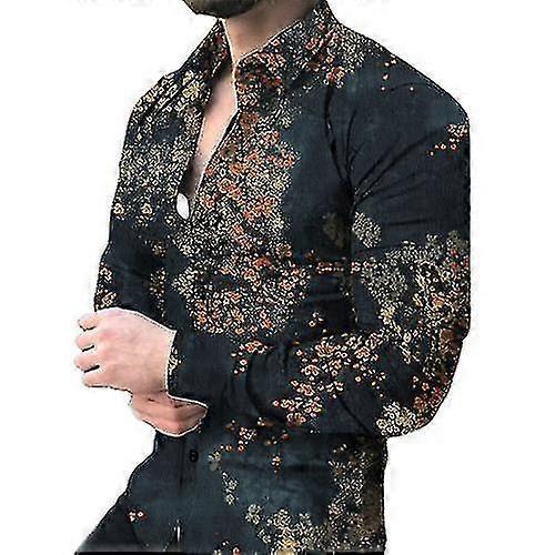 Férfi virágmintás ing hosszú ujjú alkalmi slim fit ingek