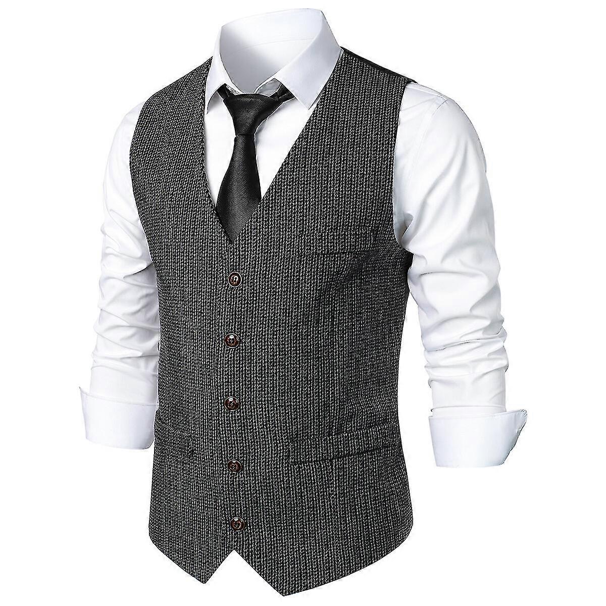VAWAN Herren Weste mit V-Ausschnitt Slim Fit Gestreifte Pelzweste