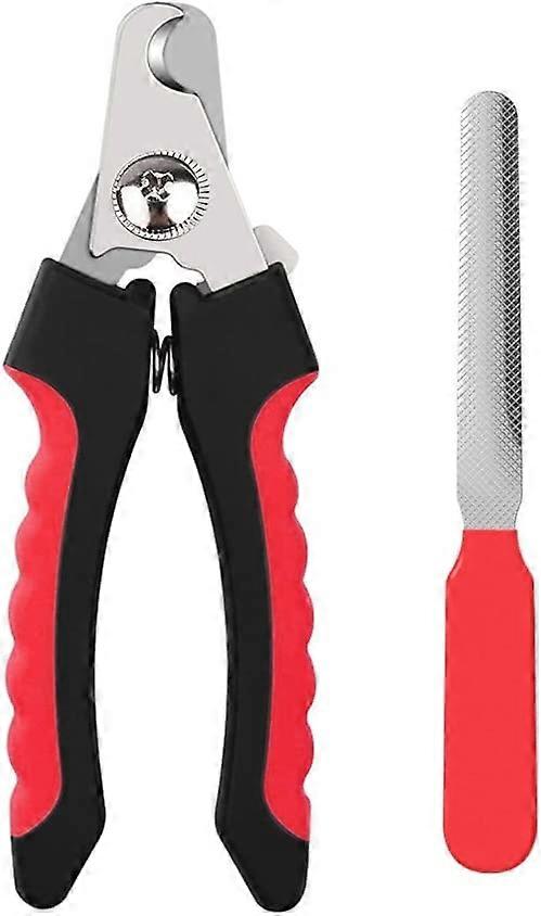 Professional Pet Dog Claw Trimmer, Ergonomic Large Size Scissors for Cats Claws with Guard, Sharp Nail Clipper with Nail File, Grooming Kit (Red, L)