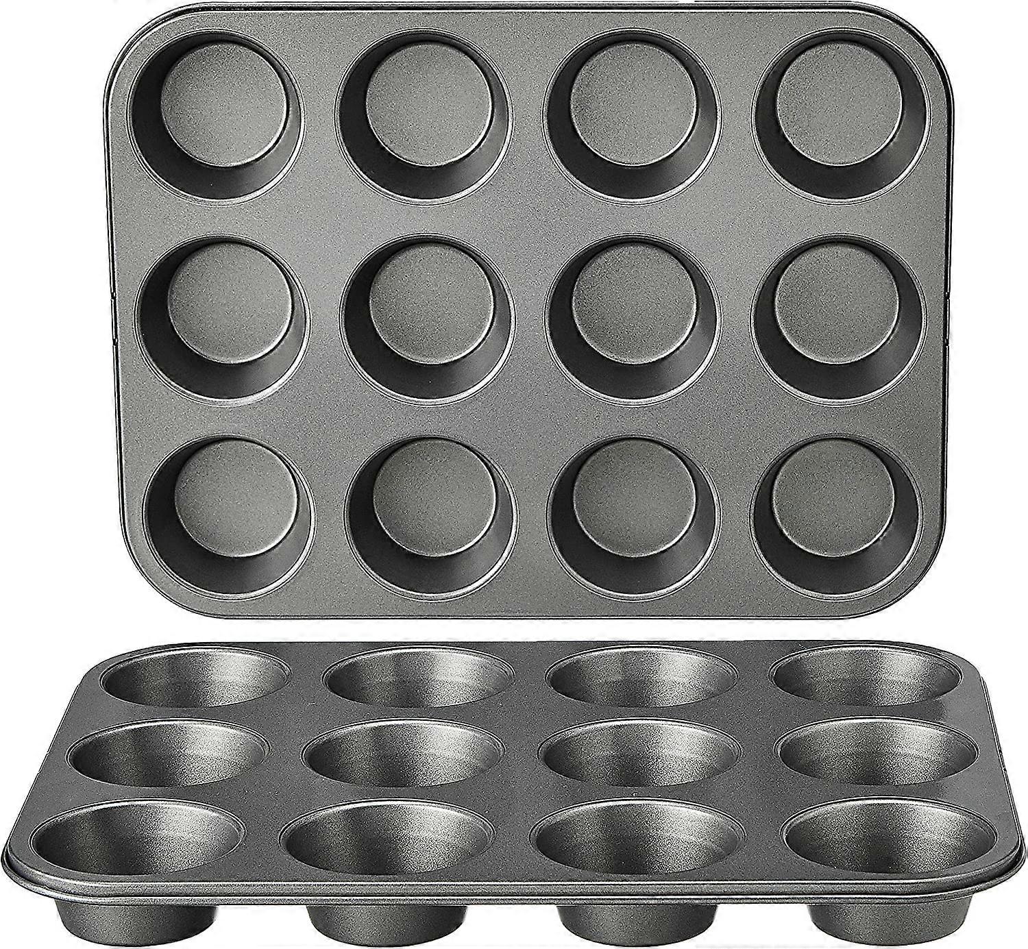Set of 2 non-stick carbon steel muffin pans