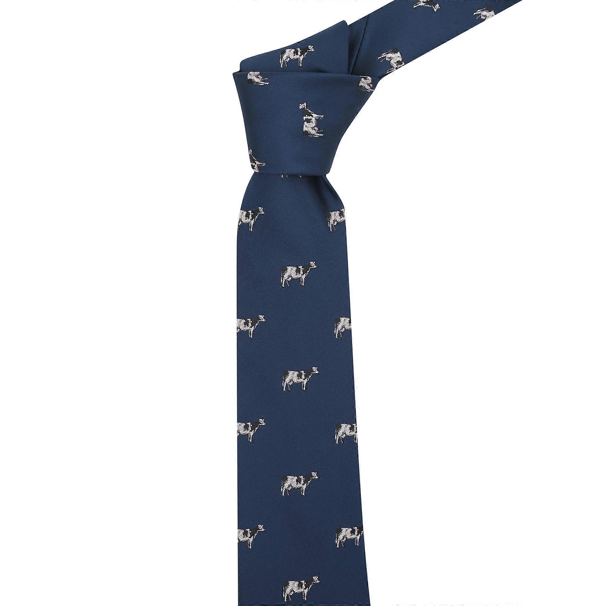 Navy Blue Cow Embroidered Tie