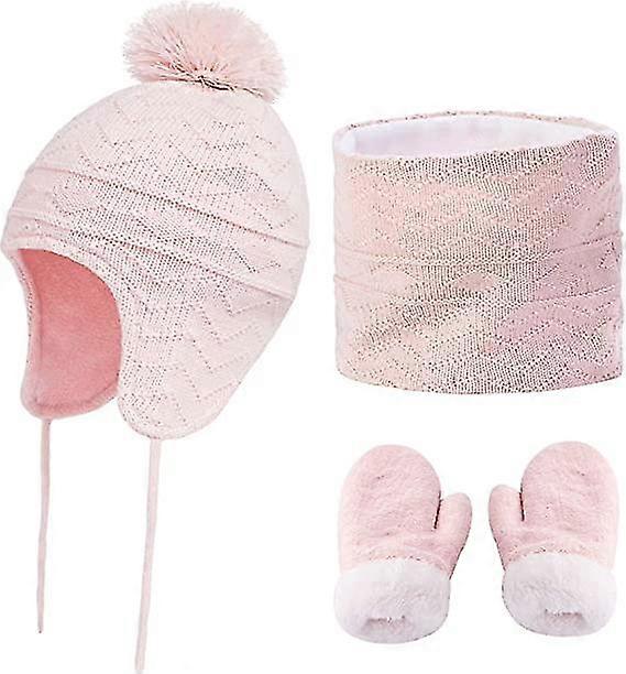Diamond Wave vzor Dětská čepice Šátek Rukavice Baby zimní klobouk teplý klobouk 3 ks Set L růžový