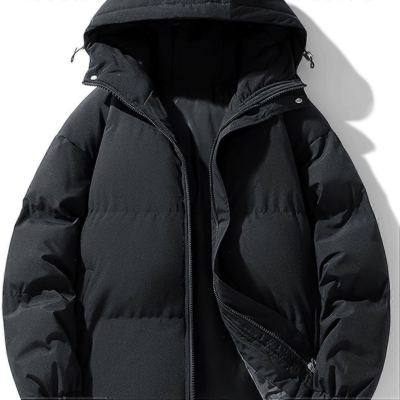 Men'S Casual Hooded Insulated Jacket, 100% Polyester Fiber Lined, Solid Color, Slight Stretch Fabric, Regular Fit, with Zipper Detail, for Winter Coat