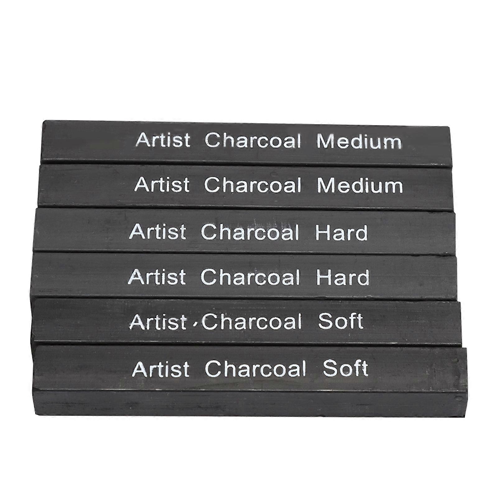Compressed Charcoal Sticks Soft/Medium/Hard Graphite Drawing Pencil Art Supplies 6Pcs
