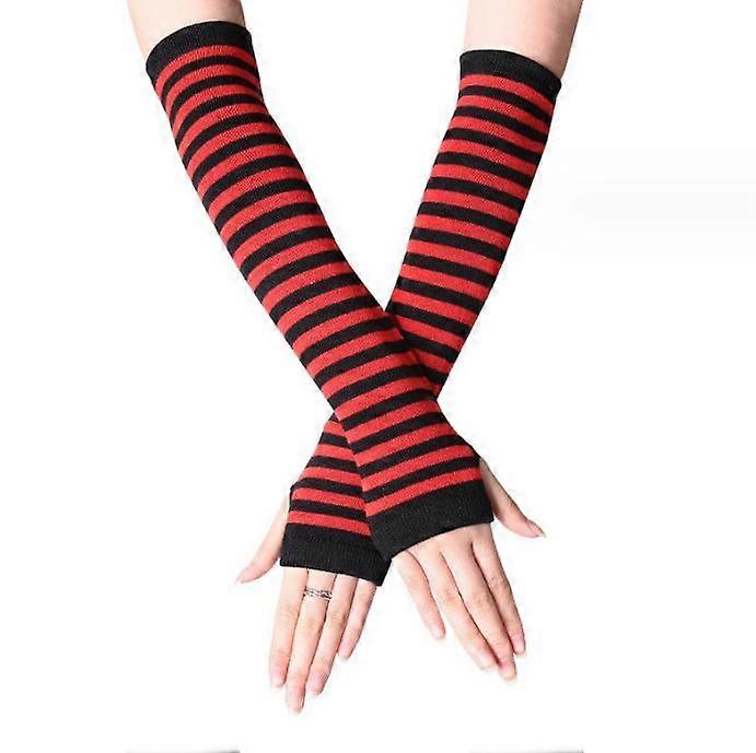 Striped Arm Warmers Long Fingerless Gloves Winter Wrist Warmers Fingerless Mittens Warm Stretchy Knit Thumbhole Striped Gloves for Office Typing Compu