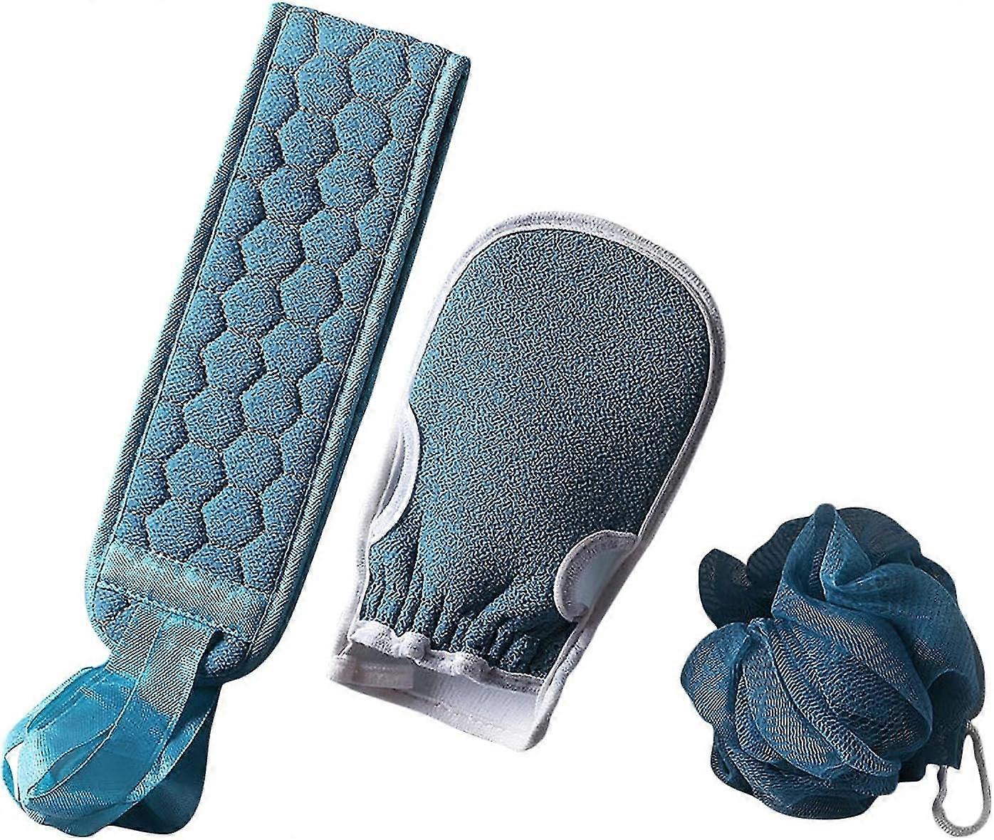 Back Brush Body Brush, Back Scrubber Exfoliating Bath Glove Shower Sponge Set of 3, Back Scrubber Massage Brush