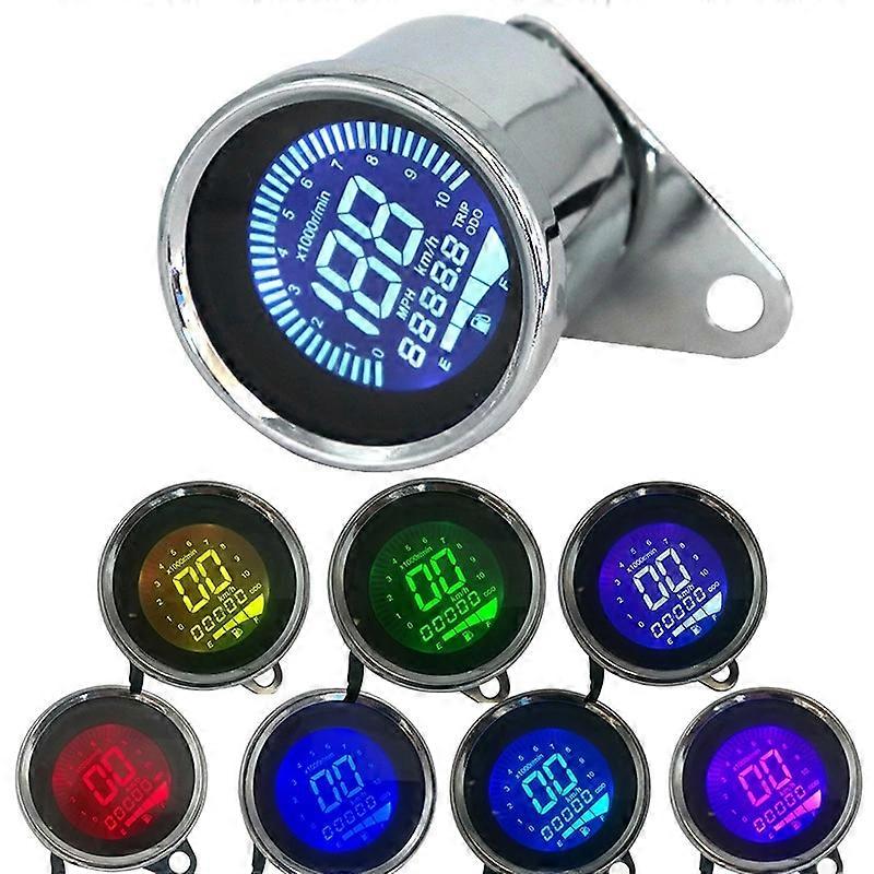 7 Colors 12V Universal Speedometer Odometer Tachometer Fuel Gauge Meter LCD Digital Indicator Round Meter Motorcycle Accessories