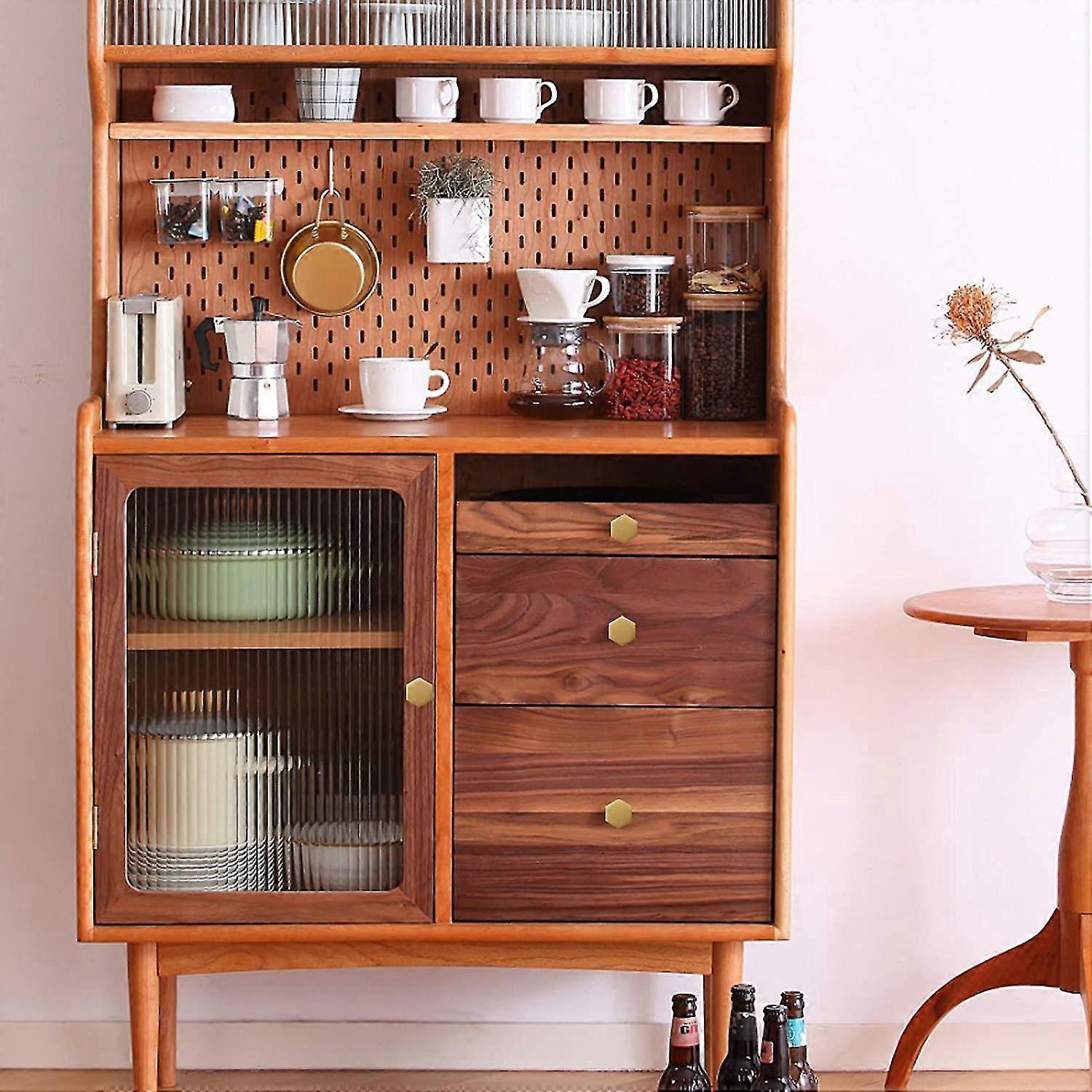 10pcs Cabinet Handles Gold Drawer Knob Hexagonal Knobs For Cupboard Bedroom Table(with Screws)