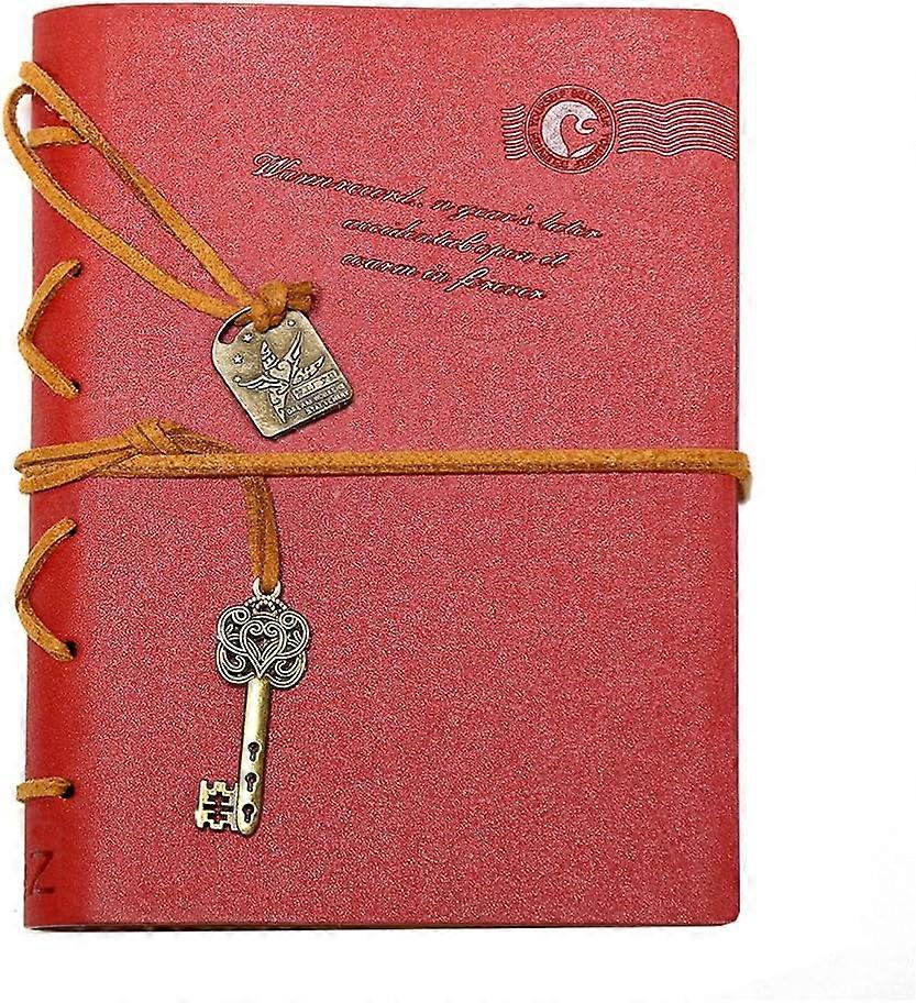 Leather Writing Journal Notebook, Key Bound Retro Vintage Notebook Diary Sketchbook Gifts-7 Inches-Red