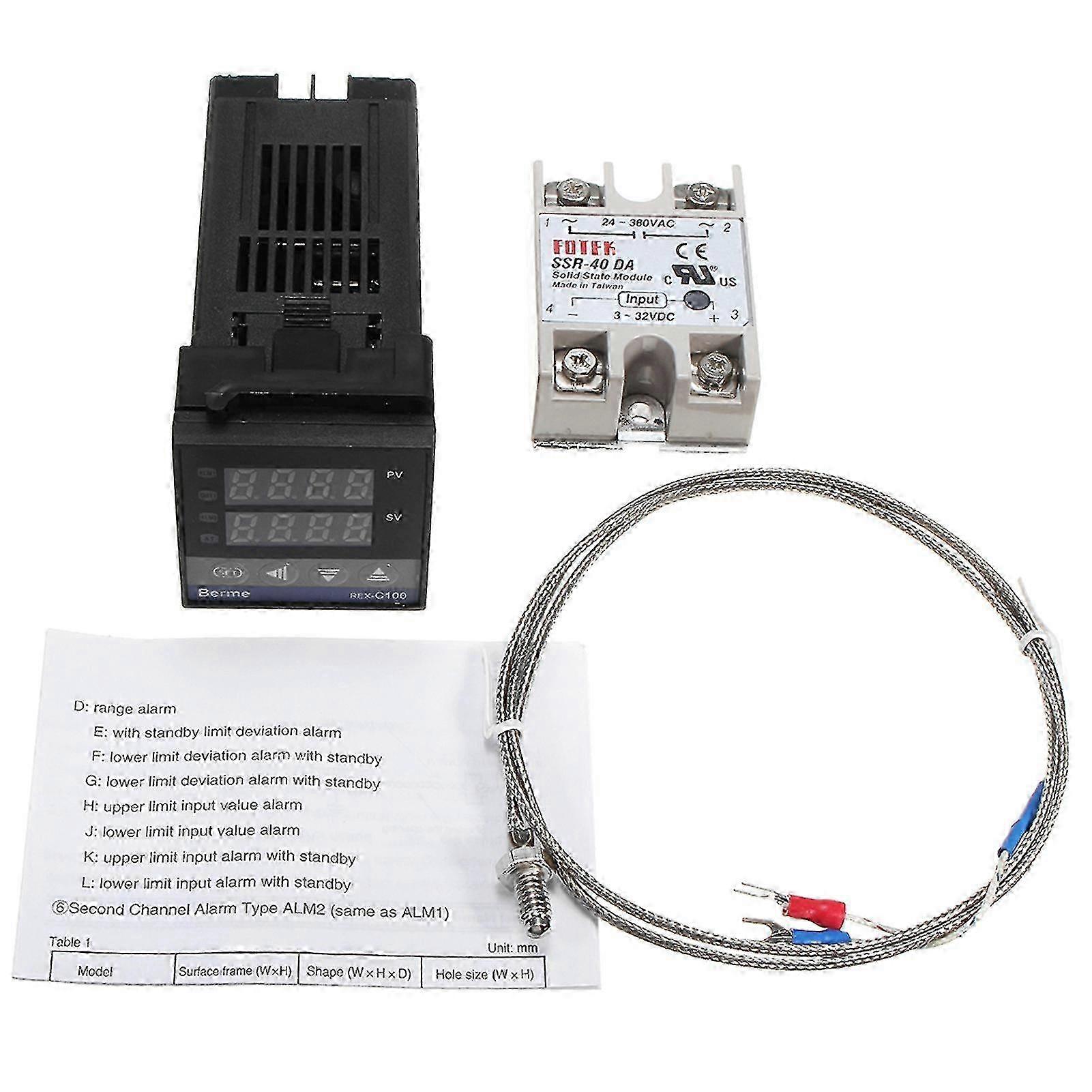 Digital Lcd Pid Rex-c100 Temperature Controller Set + K Thermocouple + Max.40a Ssr