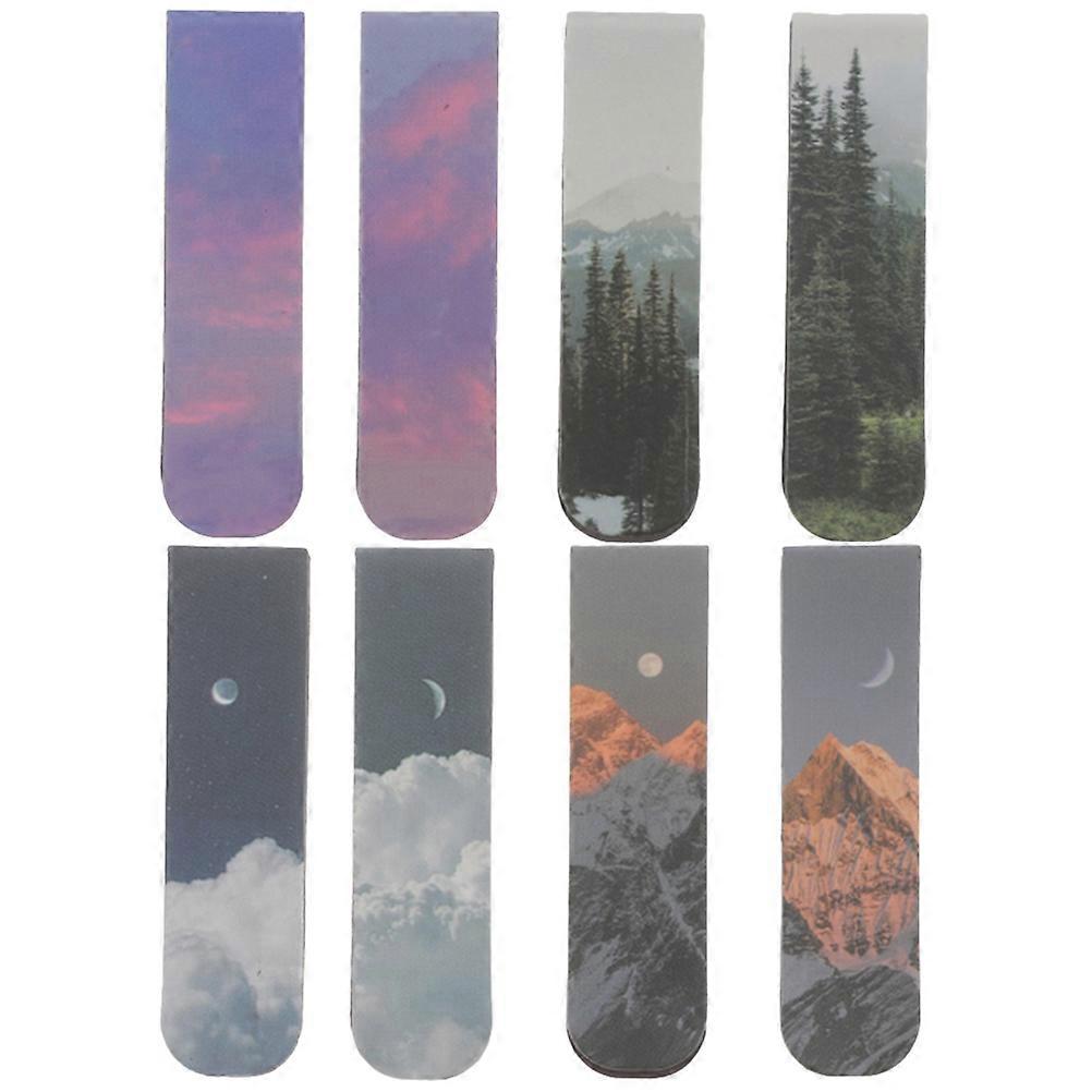 8Pcs Decorative Magnetic Bookmarks Scenery Bookmarks Note Label Bookmarks Office Supply