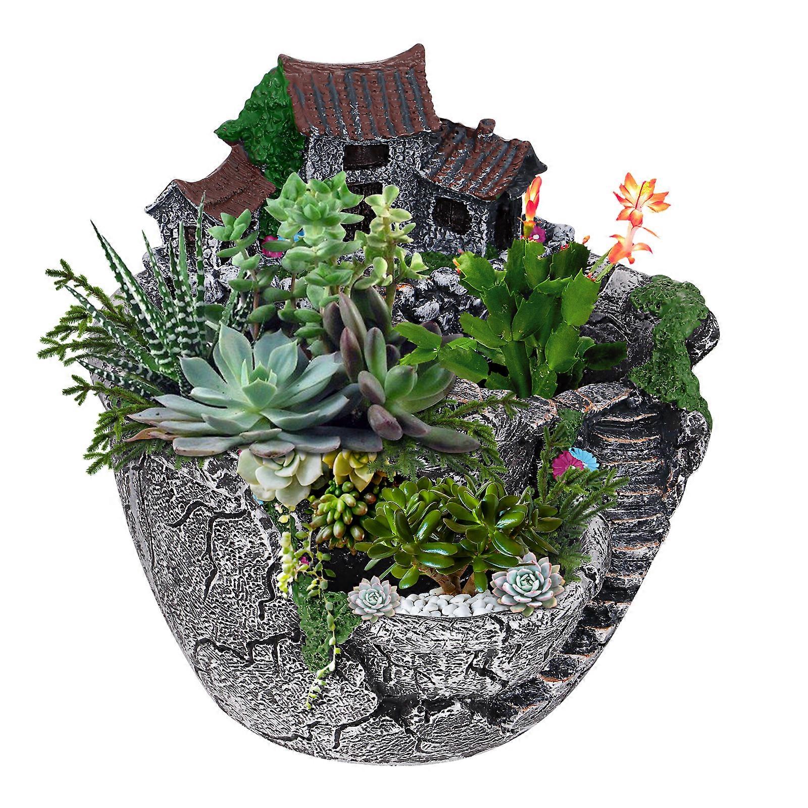 OUNONA Plants Pot Micro Landscape Succulent Pot Creative Mini Size Fairy Garden Planter Decoration