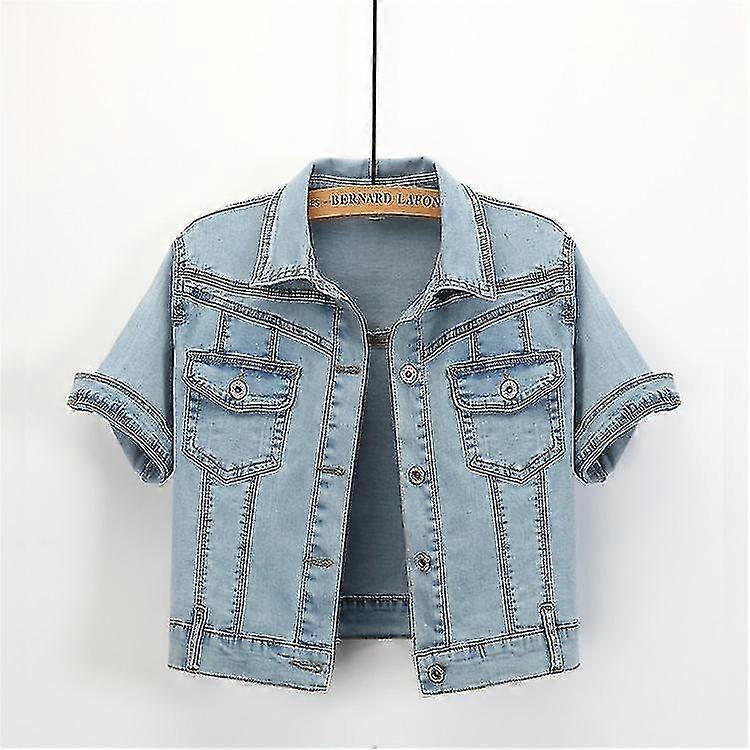 קיץ ג'ינס ז'קט נשים קצר ג'ין ז'קט ג'ינס קוריאני אופנה שרוולים קצרים מעיל נקבה בגדים חדשים וסט ג'ינס Femme Xl