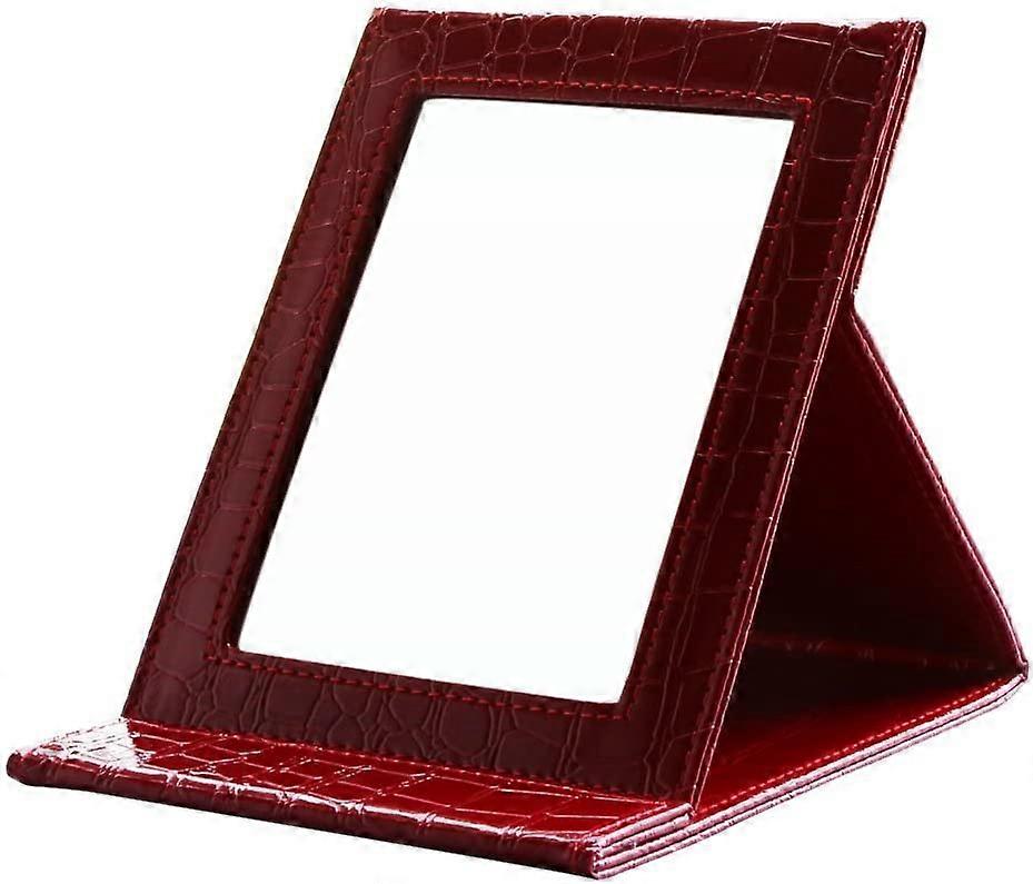 Leather Travel Mirror Pocket Mirror Compact Mirror (Red Croco)